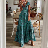 Purpdrank - Fashion V-neck Short Sleeve Floral Print Maxi Dress Women Summer Boho Casual Loose Beach Long Dresses For Women Robe Femme