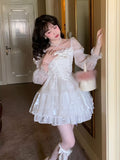 Purpdrank - 2023 Summer Kawaii Clothing Lolita Mini Dress Women Casual Lace Short Party Dress Female Elegant Vintage One Piece Dress Korean