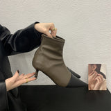 Purpdrank - Autumn Women Ankle Boots Fashion Pointed Toe Mix Colors Ladies Elegant Short Boot Thin High Heel Chelsea Botas