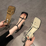 Purpdrank - High Heel Sandal for Women Med Suit Female Beige Summer Shoes Cross-Shoes High-heeled Medium Black Block Girls Fashion New