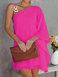 Purpdrank - Fashion Design One Shoulder Sleeve Loose Mini Dress Women Office Casual A-Line Dress Sexy Diagonal Neck Cutout Solid Party Dress