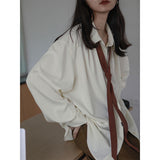Purpdrank - Vintage Women Blouse Oversized Harajuku Chic Basic Korean Style with Tie Long Sleeve Shirt Loose Aesthetic Retro Female