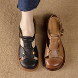 Purpdrank - Summer Sandals Genuine Leather Women Shoes Round Toe Sandals for Women Handmade Retro Light Luxury Roman Shoes Platform Sandals