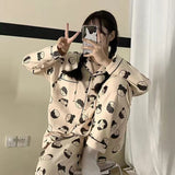 Purpdrank - Cow Print Pajamas Two Piece Set Autumn Pijamas Women Cotton Cute Home Clothes Pyjamas Sleepwear Japanese Style Kawaii