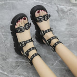 Purpdrank - Low Sandals Woman Leather Low-heeled PU Rome Slides Fabric Hoof Heels Rubber Low Sandals Woman Leather Low-heeled Slides Rubber