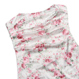 Purpdrank - Floral Printing Satin Dress Sexy Bodycon Night Birthday Party Dresses Strapless Ruched Mini Holiday Women Dress 2023 Summer