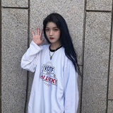 Purpdrank - Autumn tshirt Casual Letter Print O-Neck stripe Tees Creativity Loose T-Shirts Women Long Sleeve Oversize top Hip Hop Streetwear