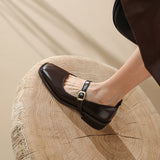 Purpdrank - 2023 New Spring Split Leather Women Shoes Square Toe Mary Jane Shoes for Women Shoes Women Pumps Heels for Women Buckle Strap