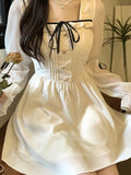 Purpdrank - Sweet White Lolita Dress Women Vintage Elegant Bandage Wrap Fairy Princess Short Dresses Party Autumn Mori Soft Girls