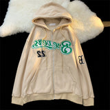 Purpdrank - Women Letter Embroidery Hoodies Autumn Winter Fashion Oversized Zipper Jacket Coats Female Retro Harajuku Y2k Hooded Sweatshirts