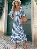 Purpdrank - Fashion Printed Long Dress Women Loose Puff Sleeve Summer Dress Casual Boho Holiday Beach Dress Female Ankle-length Maxi Dress