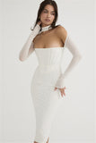 Purpdrank - New Mesh Transparent Women Dresses Double Layer Sexy Elegant Slim Bodycon Party Outfit Knee Length Pleated Evening Dress