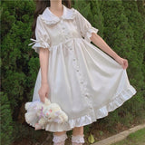Purpdrank - White Kawaii Lolita Dress For Girls Soft Princess Fairy Peter Pan Collar Dress Japanese Style Cute Puff Sleeve Party Dress
