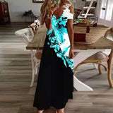 Purpdrank - Summer Boho Long Dresses Women Sexy V Neck Hollow Out Short Sleeve Maxi Dresses Female Casual Floral Print Beach Dress Robe