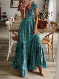 Purpdrank - Fashion V-neck Short Sleeve Floral Print Maxi Dress Women Summer Boho Casual Loose Beach Long Dresses For Women Robe Femme