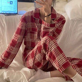 Purpdrank - Plaid Christmas Pajamas Women Korean Sleepwear Autumn Pijamas Cute Clothes Pyjamas 2 Piece Pants Sets Loungewear Pj Suit