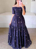 Purpdrank - Fashion Floral Print Big Hem Loose Maxi Dress Lady Sexy Off Shoulder Long Dress Women Elegant Slash Neck Strapless Party Dresses