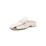 Purpdrank - 2023 New Casual Mules Women Sandals Concise Genuine Leather Fashion Low Heels Slippers Shoes Woman Office Ladies Spring Summer