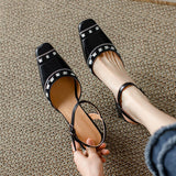 Purpdrank - Women Sandals Fashion Casual Office Ladies Thick Heels Genuine Leather Square Toe Slingbacks Shoes Woman 2023 Spring Summer New