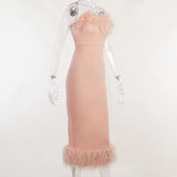 Purpdrank - Strapless Feather Evening Dresses Long Luxury Sweetheart Neckline Bodycon Midi Dress Elegant Formal Party Dresses White