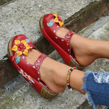 Purpdrank - Summer Women Wedges Sandals Slippers Handmade Slides Hand-painted Women Shoes Bohemian Retro Ethnic Sewing shoes