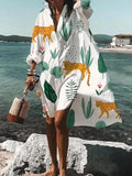 Purpdrank - Women Buttons Shirt Dresses Autumn Elegant Floral Printed Long Sleeve Dress Ladies Casual Loose A-Line Beach Boho Dress Vestidos