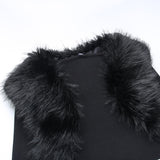 Purpdrank - Faux Fur Collar Black Cropped Cardigan Women Long Sleeve Knit Bolero Cardigan Sweater Fashion Elegant Autumn Jacket Crop Top