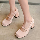 Purpdrank - Women Genuine Leather Round Toe Chunky High Heel Pumps Shallow Ladies Fashion Wedding Shoes Spring Autumn Pink 40
