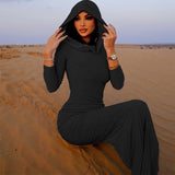 Purpdrank - Hooded Long Sleeve Split Maxi Dresses for Womens Street Fashion 2023 Basic Bodycon Dress Grey Black D17-DZ32