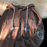 Purpdrank - Women Letter Embroidery Hoodies Autumn Winter Fashion Oversized Zipper Jacket Coats Female Retro Harajuku Y2k Hooded Sweatshirts