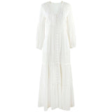 Purpdrank - Boho Women Maxi Party Dress Single Breasted Sexy White Lace Cotton Tunic Long Beach Dress Summer Vocation