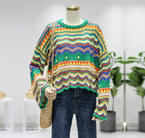 Purpdrank - Sweater Women Long Sleeve Colorful Stripes Stitching O-Neck Casual Sweaters For Women Knit Fashion Autumn Winter Loose Sweaters
