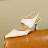 Purpdrank - 2023 Summer Women Shoes Genuine Leather Shoes Women Covered Toe Thin Heel Sandals Solid Slingback Women Shoes for Women Sandal