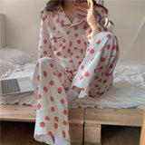 Purpdrank - Cow Print Pajamas Two Piece Set Autumn Pijamas Women Cotton Cute Home Clothes Pyjamas Sleepwear Japanese Style Kawaii
