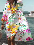 Purpdrank - Women Buttons Shirt Dresses Autumn Elegant Floral Printed Long Sleeve Dress Ladies Casual Loose A-Line Beach Boho Dress Vestidos