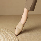 Purpdrank - 2023 Summer Women Shoes Genuine Leather Pointed Toe Women Sandals Solid Modern Sandals for Women Chunky Heel Women's Mules Shoes