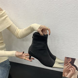 Purpdrank - 2023 New Women Ankle Boots Fashion Pointed Toe Back Zipper Ladies Elegant Short Boot Thin High Heel Chelsea Botas
