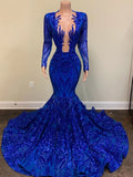 Purpdrank - Royal Blue Sparkly Sequins Mermaid Prom Dress For Black Girls Aso Ebi Party Dress African Evening Gowns Formal Robe De Bal