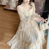 Purpdrank - Summertime Outfits Medieval Romantic French Court Style Dress Womens Spring Flare Sleeve High Waist Elegant Female Dress Vintage Long Dresses