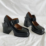 Purpdrank - 2023 New Gothic High-heeled Shoes Women Pumps Korean Version of The Wild Thick with Square Head Retro Mary Jane Women's Shoes