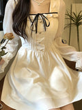 Purpdrank - Sweet White Lolita Dress Women Vintage Elegant Bandage Wrap Fairy Princess Short Dresses Party Autumn Mori Soft Girls