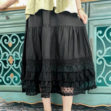Purpdrank - Mori Girl Style Retro Pure Cotton Multi-layer Summer Lace Elastic Waist Loose Cake Skirt Lolita Petticoat Casual Midi Skirt Saia