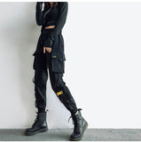 Purpdrank - Streetwear Cargo Pants Women Casual Joggers Black High Waist Loose Female Trousers Korean Style Ribbon Ladies Pants Dropshipping