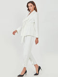 Purpdrank - Solid Color Korean Two Piece Set Women Blazer High Waist Belt Lace-up Straight Pants Suits Female Fashion New