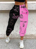 Purpdrank - Women Casual Skull Print Patchwork Pants Spring Autumn Elastic Waist Pocket Loose Pencil Pants Female Streetwear Warm Sweatpants