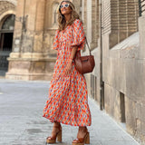 Purpdrank - Fashion Printed Long Dress Women Loose Puff Sleeve Summer Dress Casual Boho Holiday Beach Dress Female Ankle-length Maxi Dress