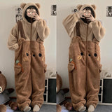 Purpdrank - New Women Onesie Pajamas Flannel Cosplay Animal One Piece Coral Fleece Warm Cartoon Brown Bear Costume Hooded Sleepwear Homewear