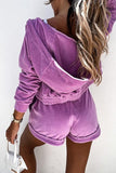 Purpdrank - Solid Zipper Hoodie Jackets Shorts Set