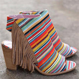 Purpdrank - Peep Toe Chunky Heel Zipper Stripe Sandals