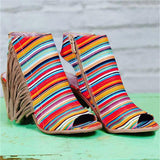 Purpdrank - Peep Toe Chunky Heel Zipper Stripe Sandals